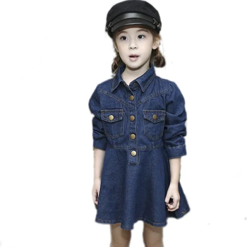 

toddler girl dresses 2019 new arrival autumn long sleeve girl dress solid denim girl princess dress robe princesse fille 2-7T