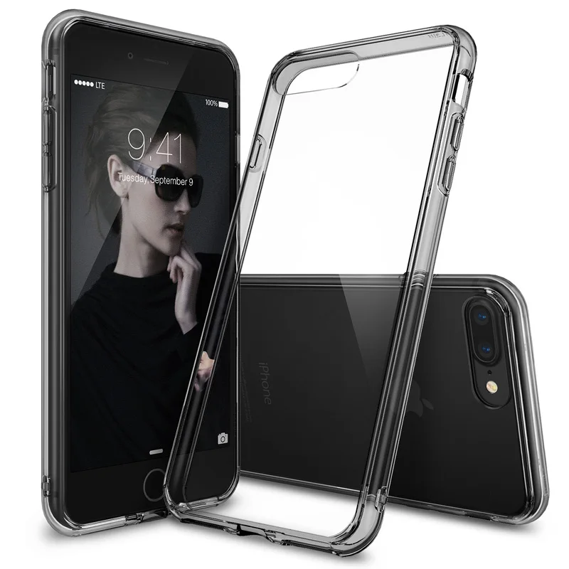 Чехол Ringke Fusion для iphone 8, чехол 7 Plus, прозрачный чехол из поликарбоната, мягкий чехол из ТПУ, гибридный чехол 8 Plus - Цвет: Smoke Black