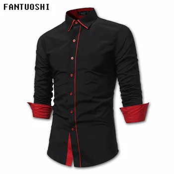

Hot sale 2018 New Fashion Men Shirt Long Sleeve Slim Fit Shirt Men Solid Business Casual Mens Dress Shirts Black Gray Red 3XL