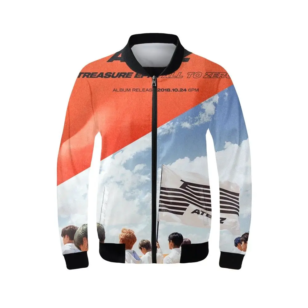 Women's Bomber Jacket Fashion ATEEZ Kpop Group 3D Printing Zipper Coats Females Autumn Full Sleeves Ribbed Cuffs Outwear Girls