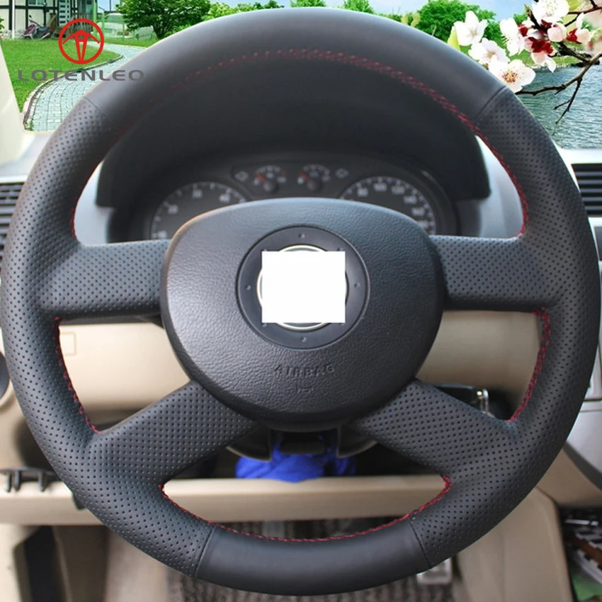 

LQTENLEO Black Artificial Leather Steering Wheel Cover for Volkswagen VW Polo 2003-2006 Old Golf 5 Jetta 5 MK5 Tiguan 2007-2011
