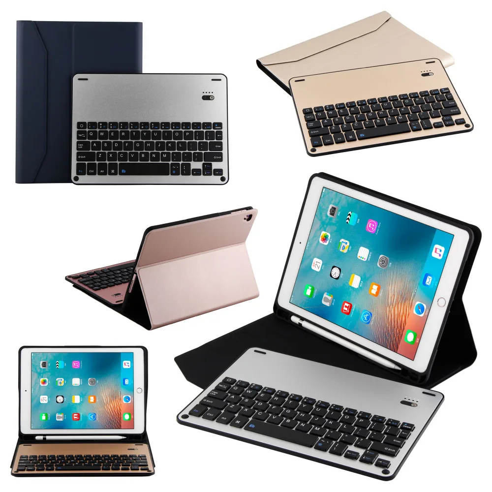Separable Wireless Bluetooth Metal Leather Keyboard Pencil Holder Cover