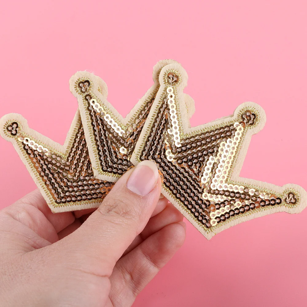 

1pcs/lot Brand Crown Sequin Patches Iron on Patch Embroidered Applique Women Clothing Accessories Motif Badge DIY Patch Sticker