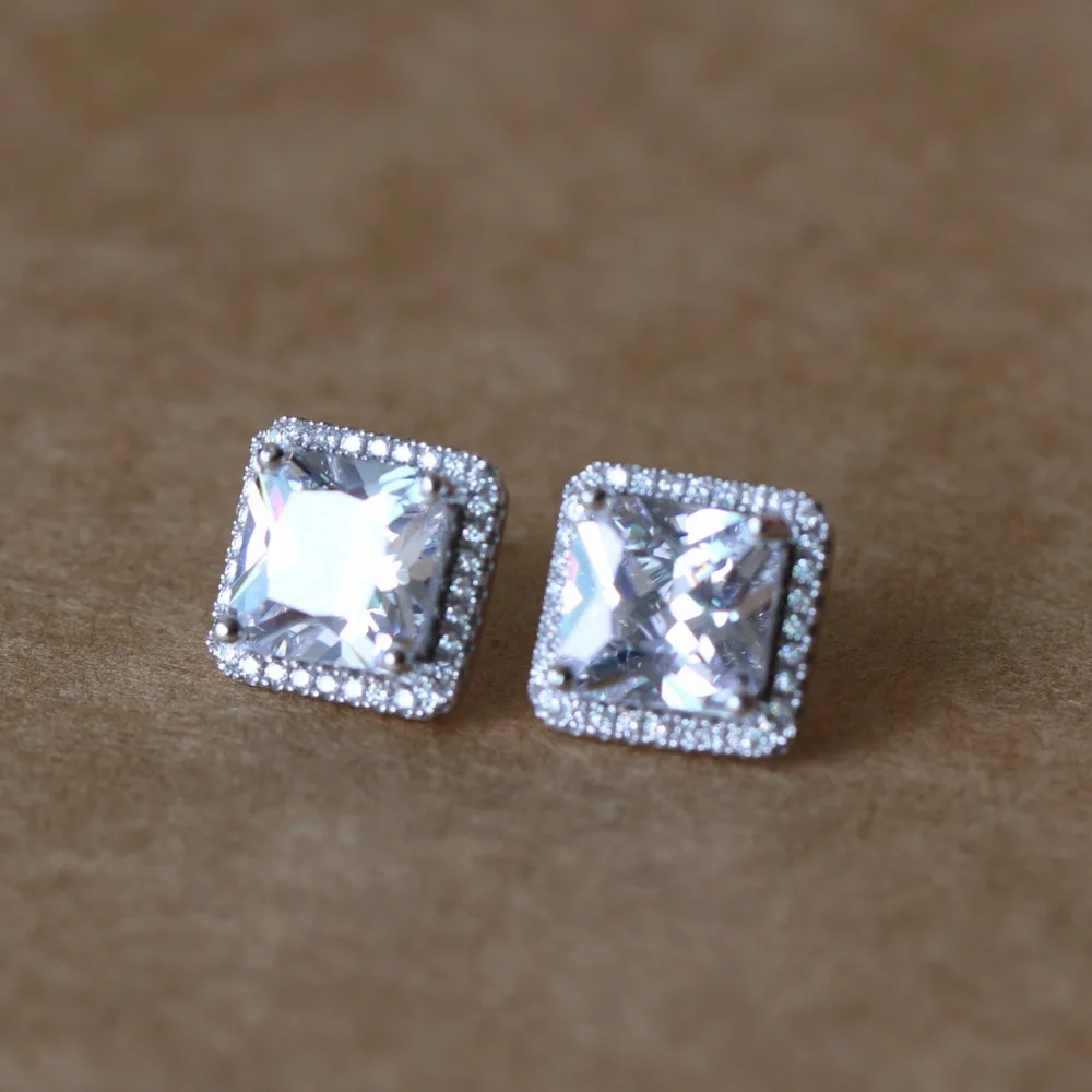 

Square Stud Earrings Women Cubic Zirconia 925 Sterling Silve Jewelry White CZ Stud Earrings For Male Female Trendy Fine Jewelry