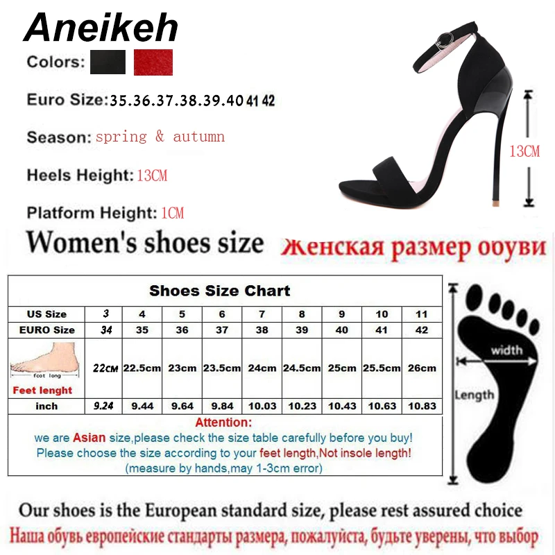Aneikeh/Новинка года; пикантные однотонные босоножки из искусственной кожи в римском стиле; женские туфли на тонком высоком каблуке с закрытой пяткой и ремешком с пряжкой; офисная обувь; цвет красный, черный; Размеры 35-42