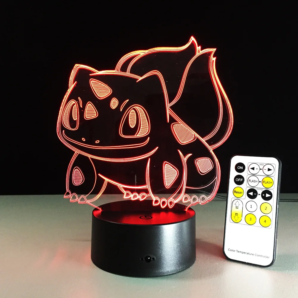 Bulbasaur 3D RGB лампа Pokemon Go экшн-фигурка визуальная Иллюзия светодиодный Праздничный Рождественский подарок Ночной светильник Прямая поставка Детский подарок