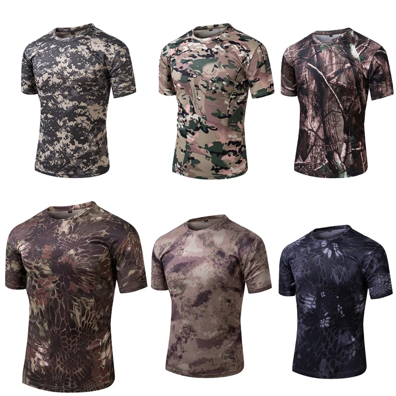 2016 NEW Summer Outdoor bionic Camo Top tatico Short Sleeve Combat Quick Dry Tee FBI Swat