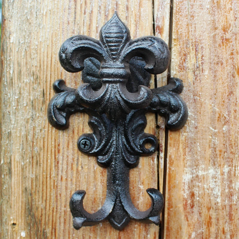 Antique Black Fleur De Lis Design Cast Iron Wall Hook With Two Hangers European Industrial Accents Home Garden Wall Decor Hook Antique Black Fleur De Lis Design Cast Iron Wall Hook With Two Hangers European Industrial Accents Home Garden Wall Decor Hook