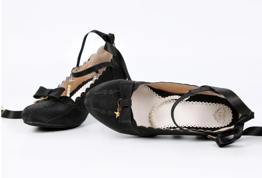 Женская обувь в стиле Лолиты с жемчужной цепочкой и бантом-бабочкой; Женская обувь в стиле Лолиты; tbx118