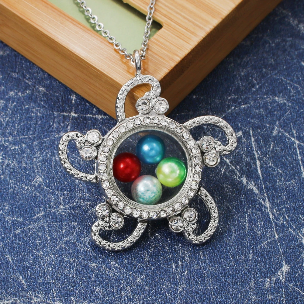

Crystal Flower Glass Locket Pendant Bead Pearl Cage Living Memory Floating Charms Pendant Necklace Gift With Stainless Chain