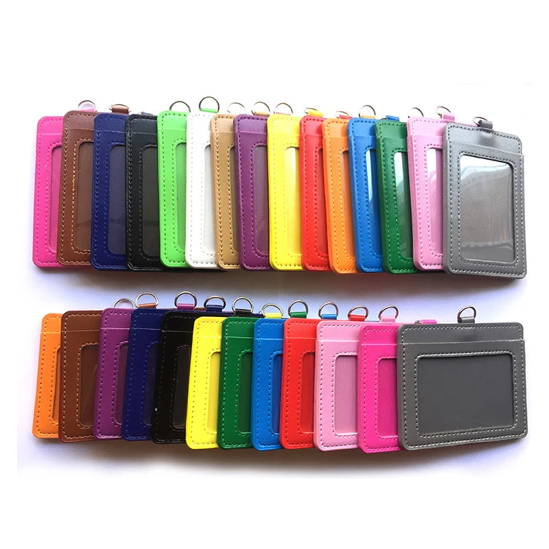 

PU Leather Horizontal ID Card Holder Double Card Sleeve Case Badge Business Bank Layer Credit Card Badge Cover Office Supplies