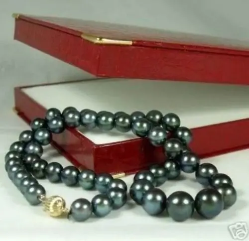 

8-9MM AAA NATURAL BLACK AKOYA PEARL NECKLACE 17"^^^@^Noble style Natural Fine jewe FREE SHIPPING