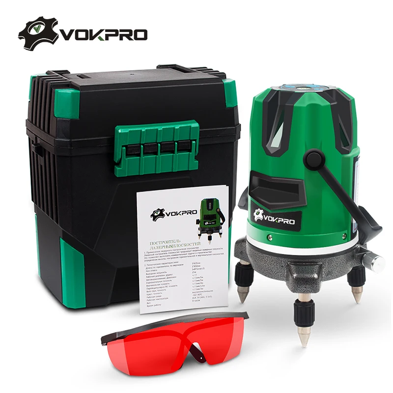 

VOKPRO Laser Level 360 Rotary 5 Lines 6 Points Red Green Line Automatic Self Leveling Outdoor Can Use Receiver Tilt Auto Line
