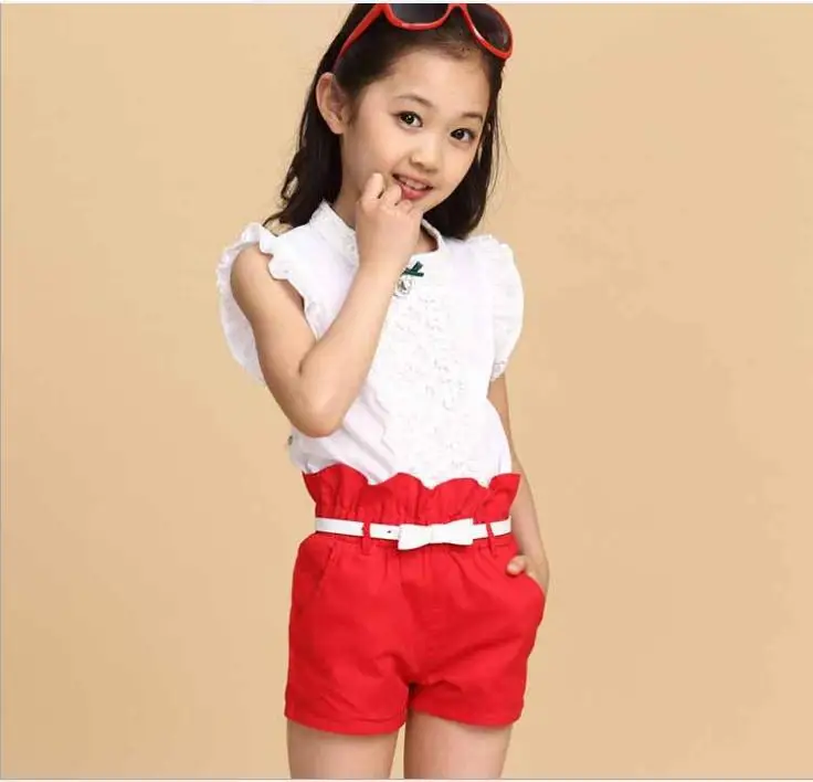 

Big Kids Girls Summer 2017 New Children Clothing Set Girl Casual Suit Girls Sport Shorts Sportswear Sets Short + Pants