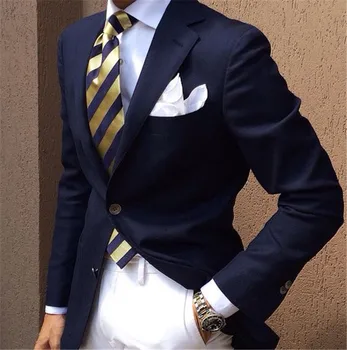 

2019 navy blue men suit with white pants notched lapel men tuxedos formal wedding suits smart casual business party homme terno