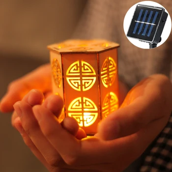 

Led Luminaria 20 Chinese Style Wooden Lantern String Lights Solar Battery Decor led Lamp Chain Christmas Patio Garland navidad
