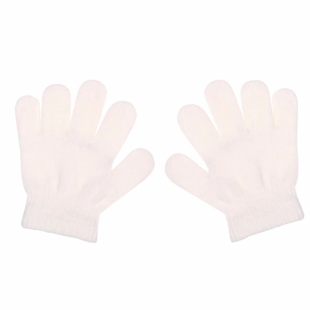 Зимние милые перчатки для маленьких мальчиков и девочек, однотонные вязаные эластичные варежки