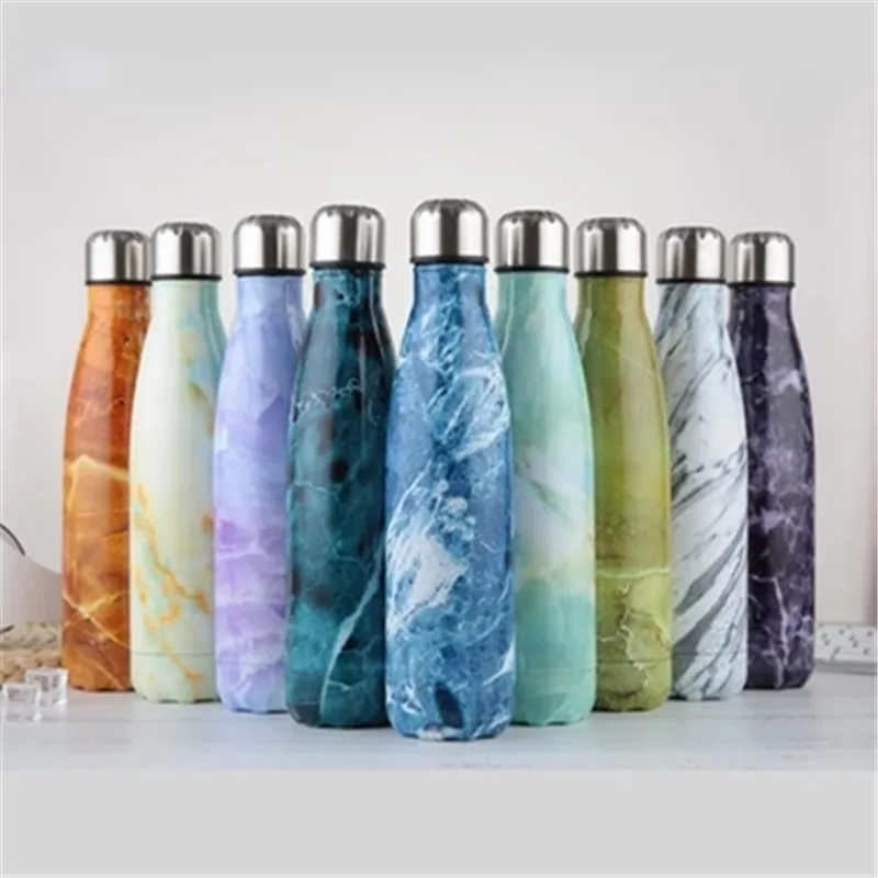 

13 Color Vacuum Flask for water bicycle Stainless Steel Kettle Vacuum Marble Texture Flask Water Bottle for outdoor