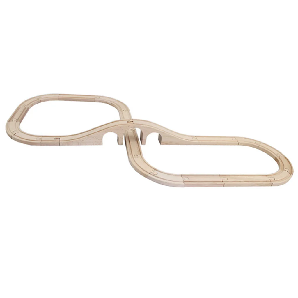 22 Piece/Pack Wooden Train Track Railway Toy for Car Vehicle Playset - Compatible with All Major Toy Train Brands Overpass Track