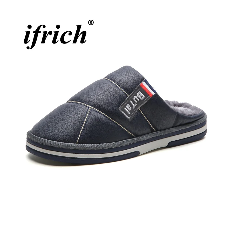 

Winter Indoor Slippers for Guests Blue Brown Men Home Slippers Comfortable Mens Slippers Warm with Fur Anti-Slip Room Shoes Male