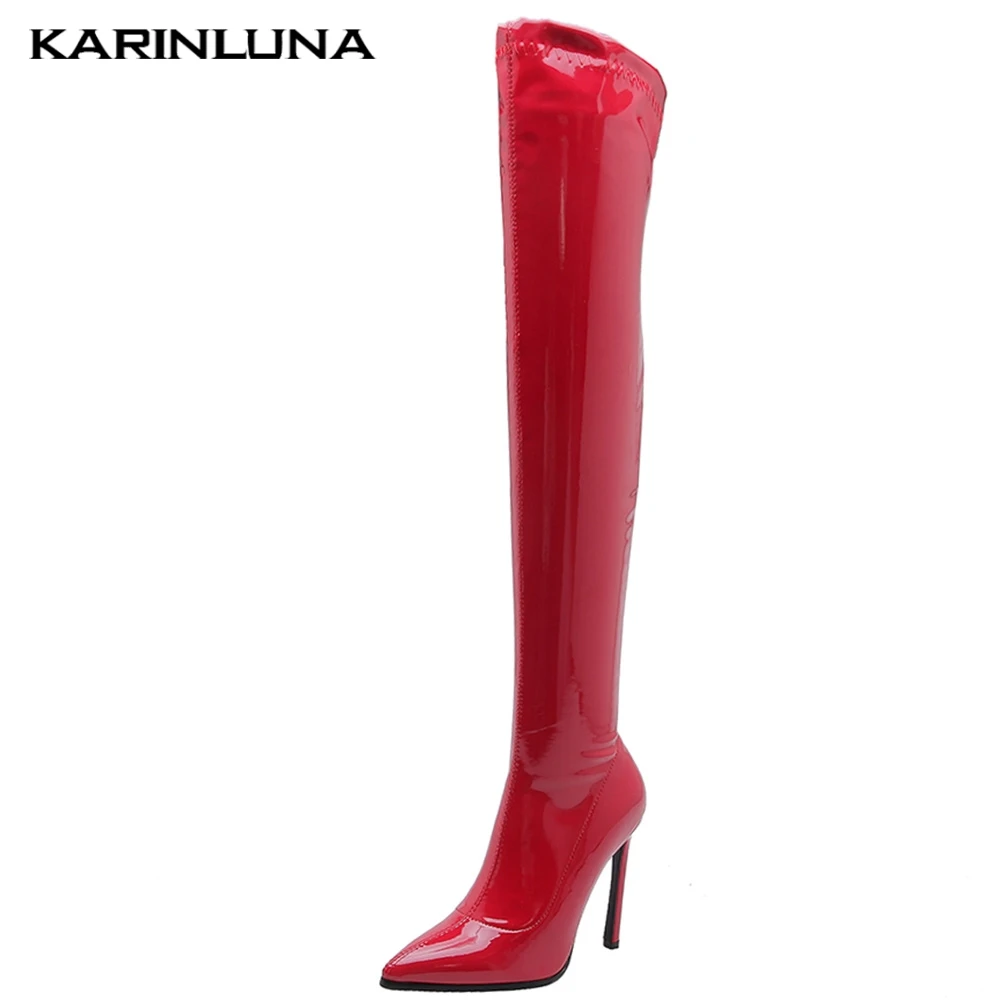 

Karinluna High Heels Over The Knee Boots Woman Pointed Toe Sexy Autumn Winter Stretch Boots Lady Partywomen Shoes Plus Size 43