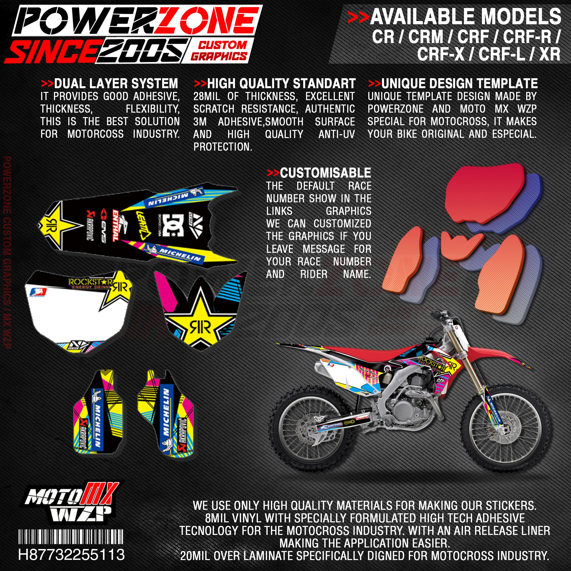 PowerZone Custom Team Graphics деколи для фона 3 м Набор наклеек HONDA CRF250R 2014 2017 CRF450R 2013 2016
