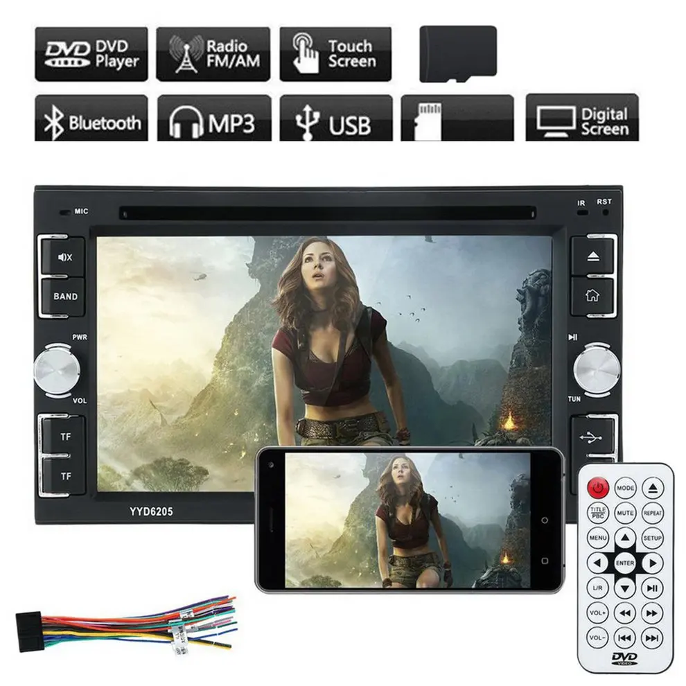 

6205 Double Din 6.2 Inch Car Stereo DVD CD MP3 Player In Dash For iPod Auto HD TV Radio Video Audio Camera Parking