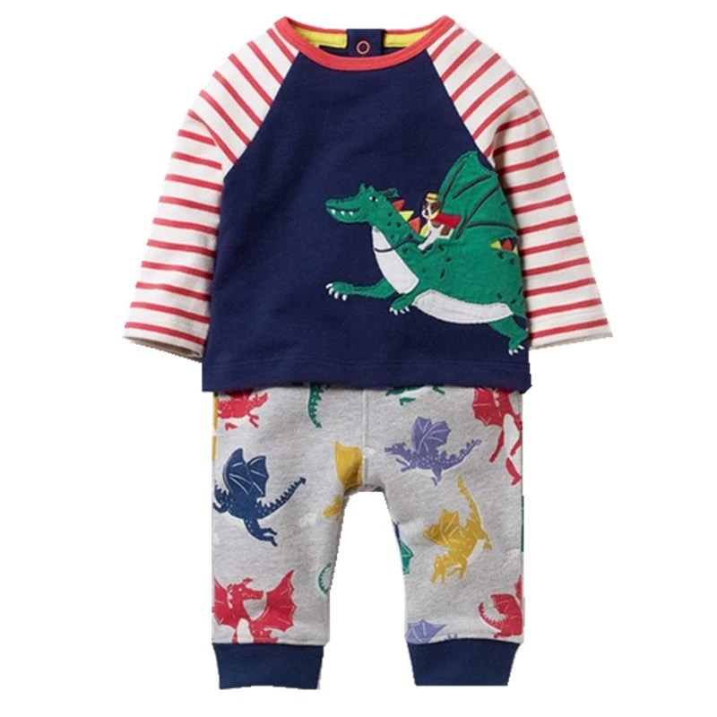 

Toddler Boy Clothes Kids Sport Suit Animal Pattern Thick Warm Boys Clothing Sets 100% Cotton 2017 Winter Boys Tops+Pants 4Colors
