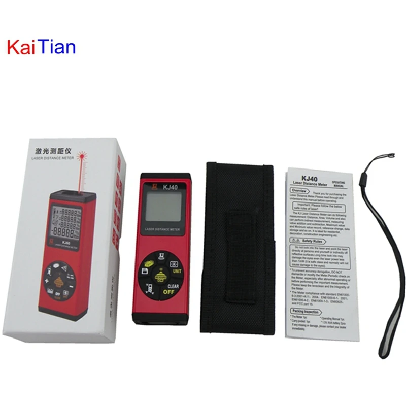 

KaiTian 40M Laser Distance Meter with bubble level Rangefinder Range finder Tape measure wholesale OEM