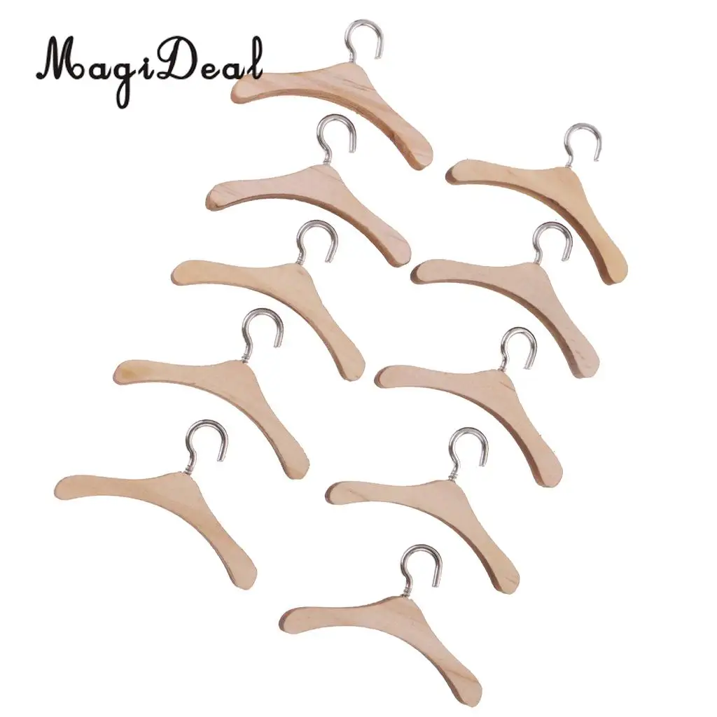 MagiDeal 10Pcs/Lot Wooden Metal Hook Clothes Hanger for 12 Inch BJD Dolls Dress Pants Clothing Dollhouse Furniture Acce Toys