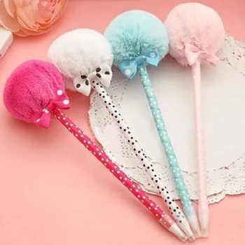 

Ballpoint Pen School Stationery Office Supplies Kawaii Balls Plush Bowknot Creative Lovely Girl Gift Student Prizes 4 Pcs / Pack