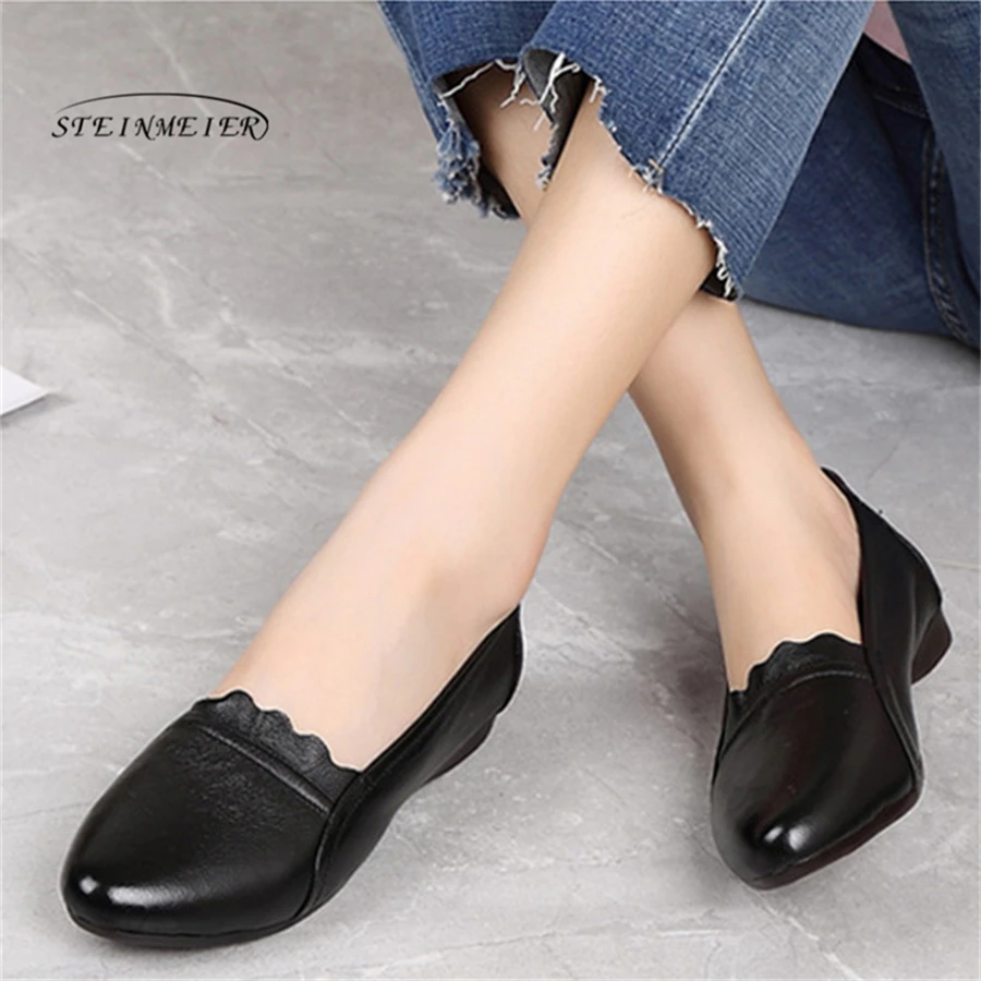 

Steinmeier 2018 Autumn women flats genuine leather shoes slip on ballet flats women flower woman shoes moccasins loafers shoes