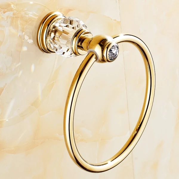 Antique Gold Polished Towel Ring Stone Solid Brass&Marble Towel Holder