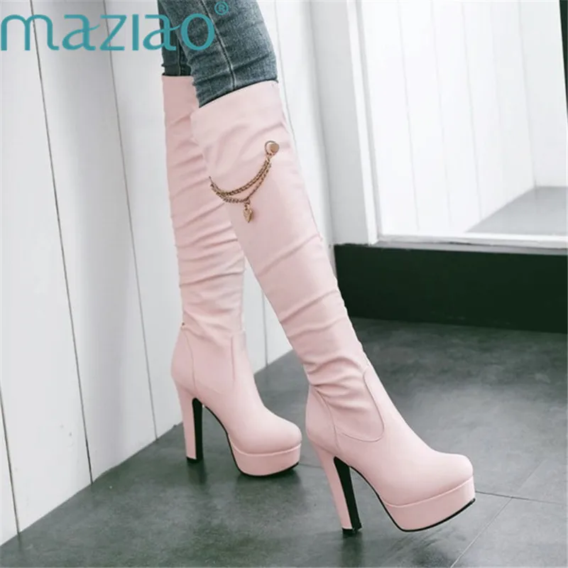 

Luxury Metal Decoration Women Boots Sexy Fashion Over The Knee Boots Thin Square Heel Boot Platform Tall Boots MAZIAO