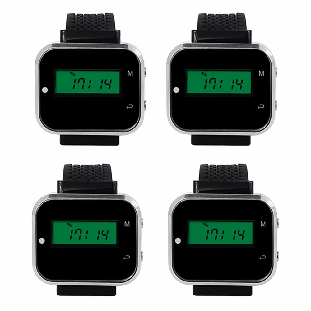 

4pcs 433.92MHz Watch Receiver Call Pager Wireless Waiter Calling System for Restaurant Equipment Bank Factory F3300A