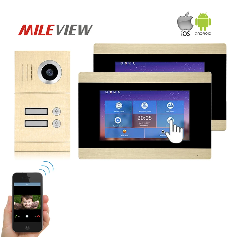 

Free Shipping Two Apartment 1.0MP 720P AHD IP WIFI 7" Touch Screen Video Intercom Door Phone Record Kit for Android IOS Phone