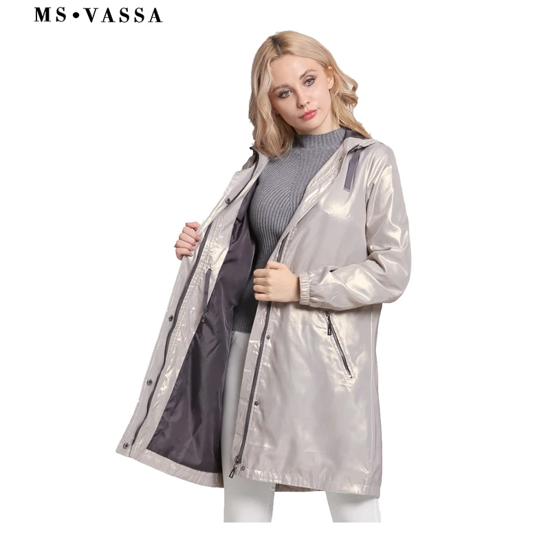 MS Vassa плащ большого размера женские осенние 2019 новые модные пальто с капюшоном