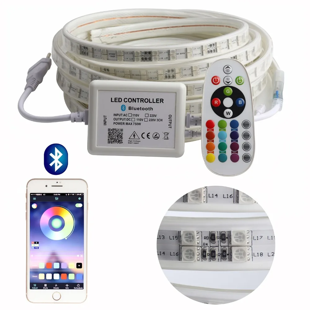 Tira do Diodo Emissor de Luz de Alto App e Remoto Rgb Brilho 220 v Tira Conduzida Impermeável 220 v 120 Leds e m Fita Fita Ledstrip Smd5050 il