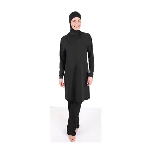 Почуствуйте разницу, брендовый однотонный черный скромный Арабский мусульманский купальный костюм для женщин и девочек, полный покрытый 2 шт. хиджаб мусульманский купальник Буркини