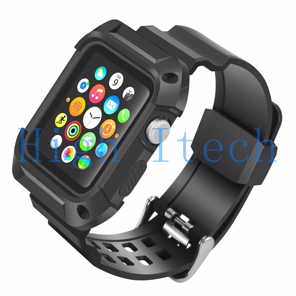 

Shockproof Rugged Protective Case with Black Band Straps for Apple Watch 42mm Series 2 Series 1 without Screen Protector