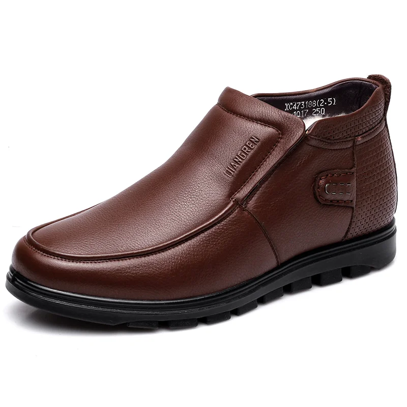 QIANGREN/мужские зимние ботинки в стиле милитари из натуральной кожи на открытом воздухе; цвет черный, коричневый; мужские повседневные модельные ботинки на плоской подошве - Цвет: Коричневый