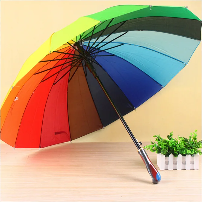 Только Jime Радужный Зонт с длинной ручкой автоматический прямой трость Супер жесткий ветрозащитный непромокаемый УФ-защита Солнечный зонт - Цвет: Rainbow