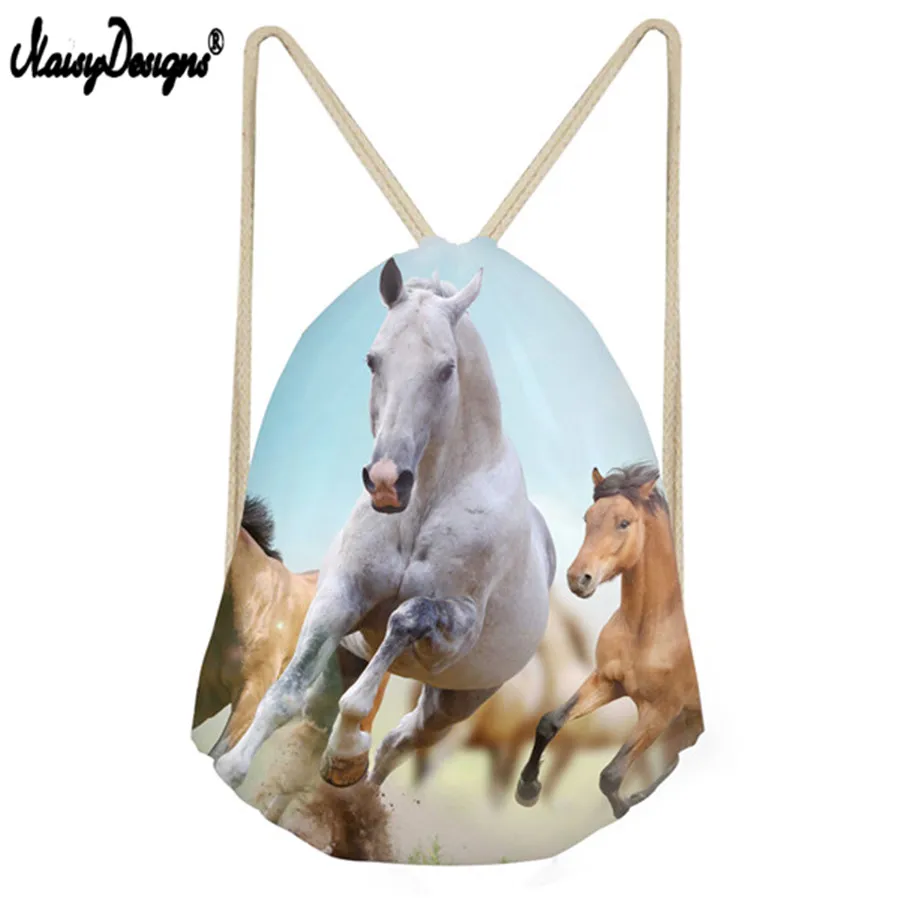 Colorful Animal Horse Pattern Men Women Drawstring Bags Back pack Bags Small Fashion Multifunction Shoes Storage Women's Bolsa