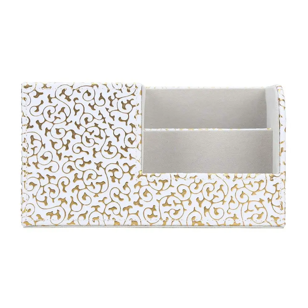 

XRHYY Gold&White PU Leather Multi-function Desk Stationery Organizer Storage Box Pen/Pencil/Name Cards Remote Control Holder