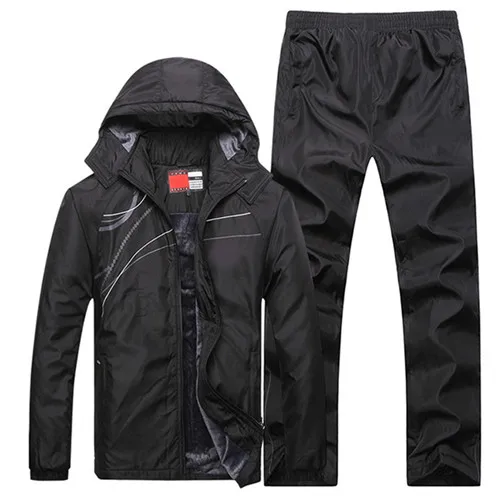 Брендовый спортивный костюм для мужчин, комплект одежды из двух предметов, Повседневная зимняя куртка+ штаны, шерстяной Лайнер, спортивный костюм, спортивные костюмы для мужчин, L~ 5XL - Цвет: black