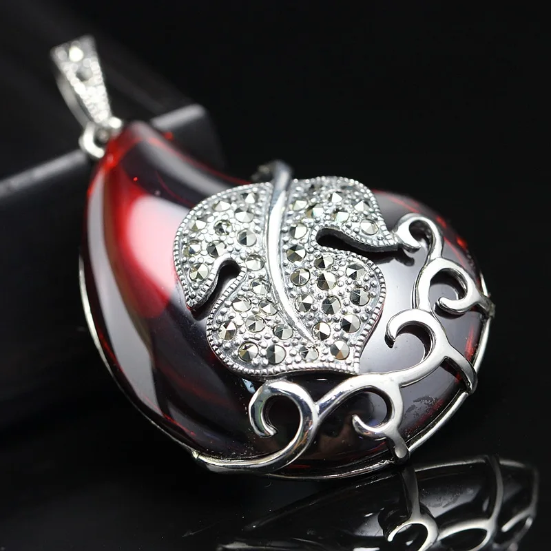 

silver jewelry wholesale 925 Sterling Silver Pendant pendant inlaid garnet red sweater Vintage Silver zirconium Pendant