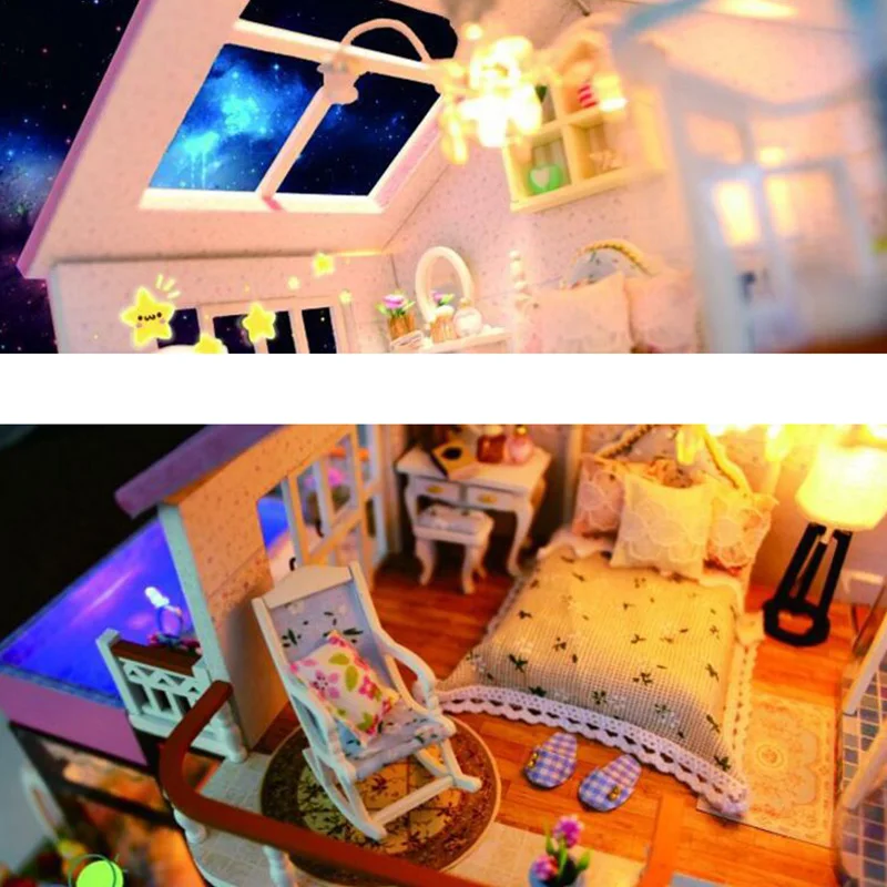 Роскошные милые вилла мебель кукольный домик Миниатюрный Diy комплект дистанционное управление светодиодные фонари деревянная игрушка кукольный дом Рождественский подарок