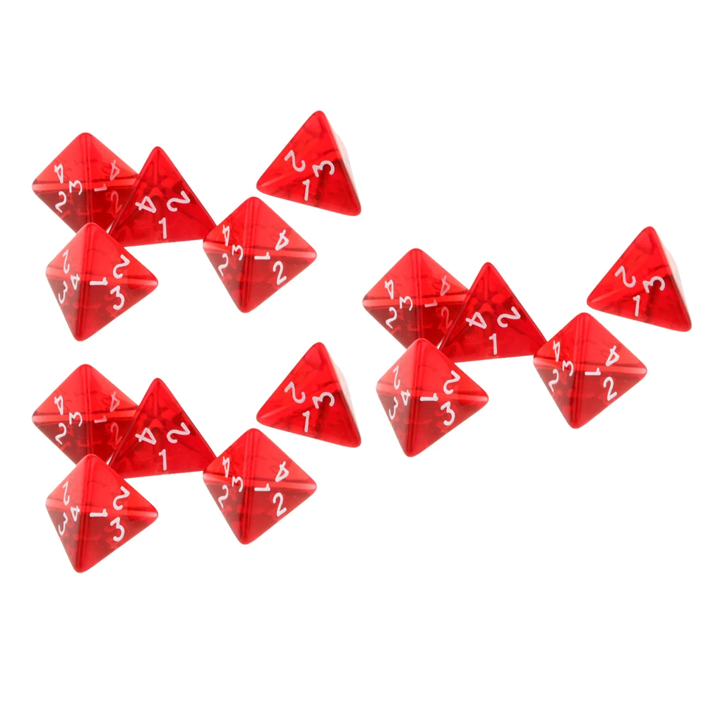 15Pc Red Dice Set D4 Four-sided Gem Dice 2cm 4-Die RPG Dice Dice Player Accs