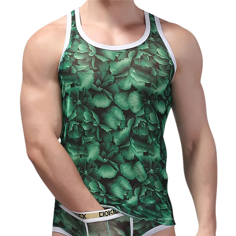 2017 мужское сексуальное модное нижнее белье жилеты с цветочным принтом топы майки