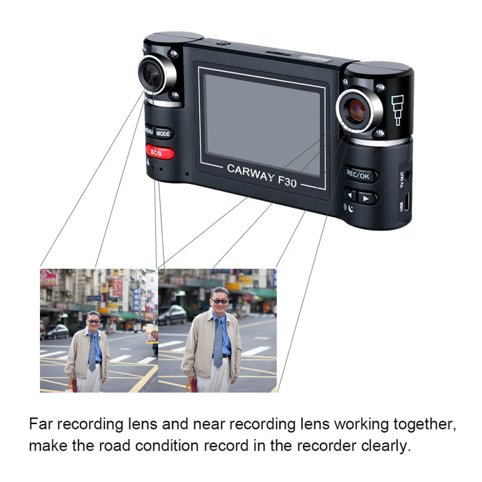 Carway F600 Автомобильный видеорегистратор 2," TFT lcd HD 1080P Двойная камера с поворотным объективом для вождения автомобиля Цифровая видеокамера ночного видения